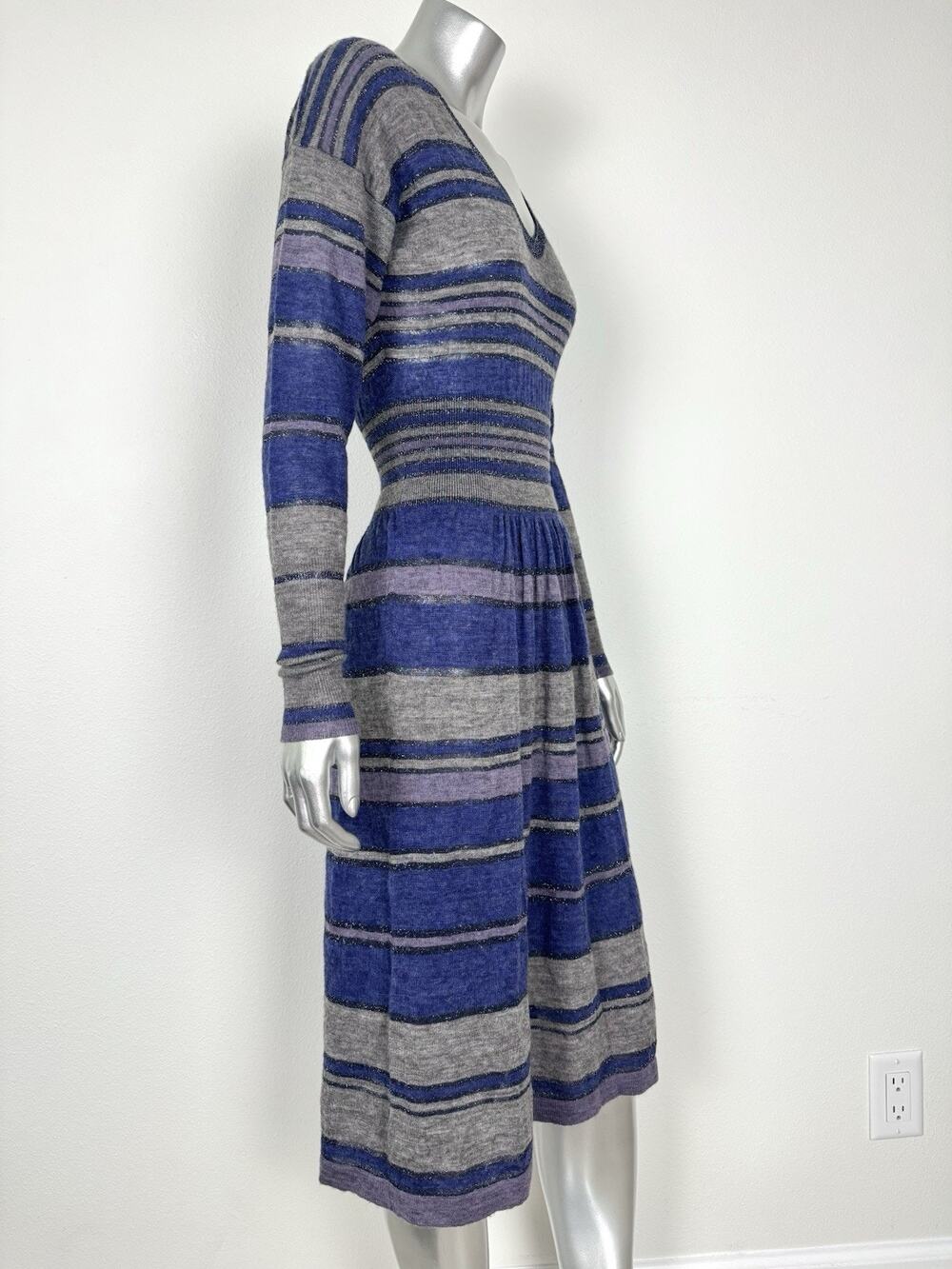 Rebecca Taylor Knit Dress Fit & Flare Lurex Purple Gray Striped XS
